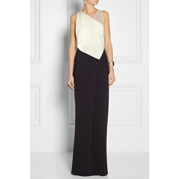 3.1 PHILLIP LIM Silk Chiffon-trimmed Crepe Gown Black Tie White Size 0 Formal - Picture 1 of 9